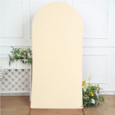 Lofaris Beige Spandex Fit Round Top Backdrop Wedding Arch Cover